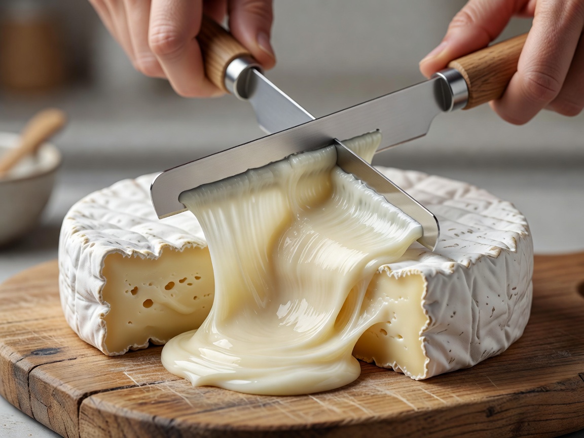 Cheese slicing demonstrating silky paste texture