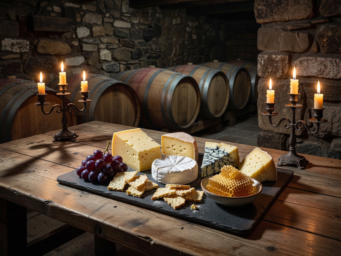Cheese tasting platter in cellar