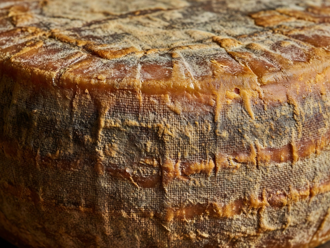 Clothbound cheddar rind close-up