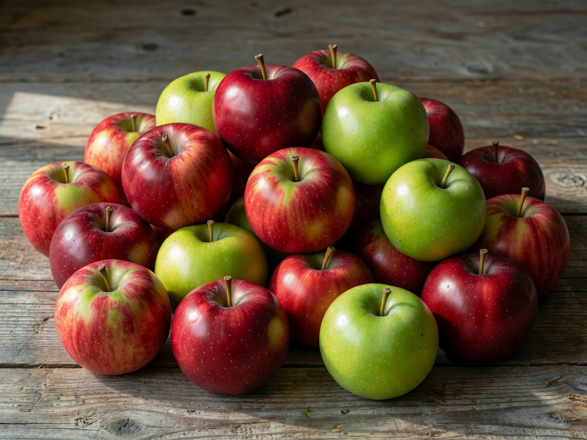 Crisp heirloom green and red orchard apples