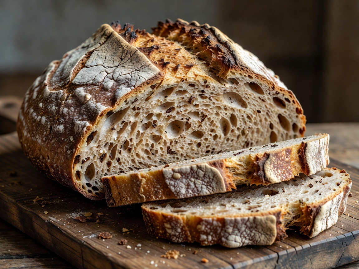 Crusty whole grain sourdough sliced loaf