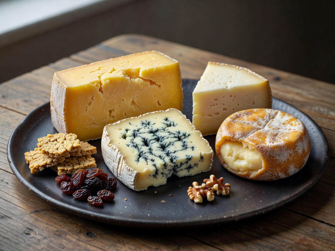 Curated Irish cheese flight board on dark ceramic