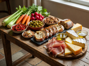 Pairing table feast spread with raw accompaniments